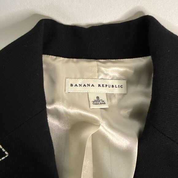 Banana Republic Black Wool Blazer White Piping Size 8 Women's - Picture 3 of 10